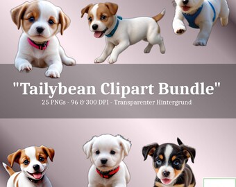 Tailybean Clipart Bundle – 25 PNGs with cute puppies – 96 and 300 DPI – For stickers, planners & DIY