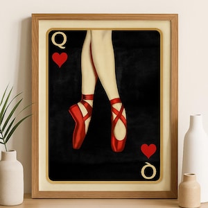 Pôster emoldurado com a carta de baralho da Rainha do Balé, decoração de parede para amantes da dança, presente para dançarinos, decoração de casa, arte em estilo vintage