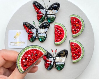 Palestinian Flag Brooches, Handmade Watermelon Pins, beaded jewelry, watermelon pin, watermelon jewelry, butterfly jewelry,gifts for her