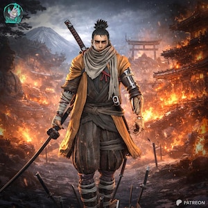 One-Armed Wolf Shinobi Statue | Feudal Samurai Warrior | Kaidan 3D Fanart (1/6 Scale)