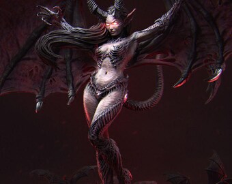 Rylana the Succubus - 140mm Scale Dark Fantasy Resin Model - 3D Resin Art Bundle by Nerikson - Tough Resin Model