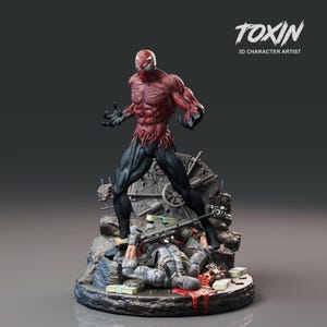 Red Murderous Symbiote Spider Villain diorama Model Kit Statue by Nice X Collectibles - 1/6th Scale Tough Resin Model Kit