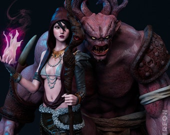 Kit de modelo Morrigan and Ogre Companion - Figuras de resina resistentes de alto detalle a escala 1/12 - Elaborado por CA3D Studios