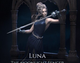 Luna the Moonlight Fencer - 3D Resin Art by Nerikson - Advanced Complexity, Custom Base, Game-Ready