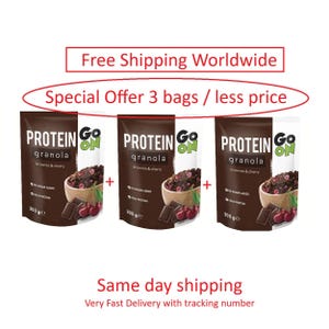 Speciale aanbieding: 3 zakjes muesli, 3 x 300 gr - GRATIS VERZENDING - go on nutrition brownie & cherry