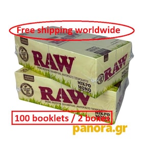 RAW 100 libretti (2 scatole) carta da rotoli singola in canapa biologica larga X 50 fogli SPEDIZIONE GRATUITA