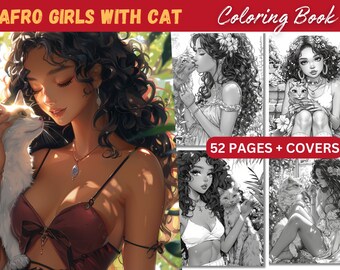 Kleurboek Afro Girls and Cats | Anime-stijl (pdf)