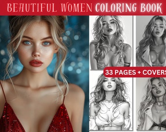 33 mooie vrouwen kleurplaten, kleurboek pdf volwassen grijswaarden, elegante portretten afdrukbare volwassen kleurplaten, kleurboek vrouwen