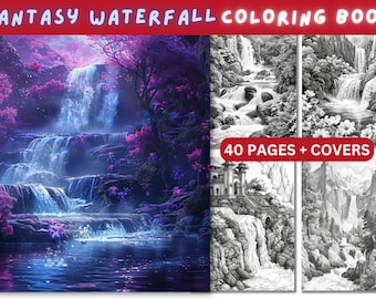 Kleurboek fantasiewaterval, natuurlandschap, 40 pagina's (pdf-download)