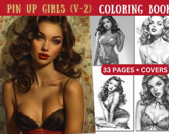 Pin-upgirls kleurboek, vintage mode uit de jaren 50 (digitale download)