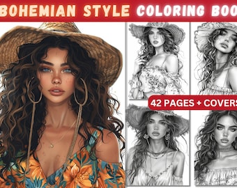 Kleurboek bohomeisjes, 42 pagina's (afdrukbaar pdf-bestand)