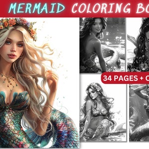 Mythical Mermaid Coloring Pages - Adult And Kids Coloring Book, Fantasy Coloring