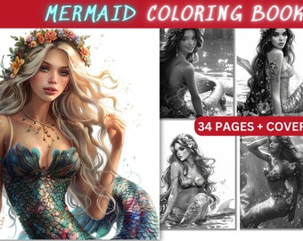 Kleurboek zeemeermin – fantasy-animekunst, 34 pagina's (pdf-download)