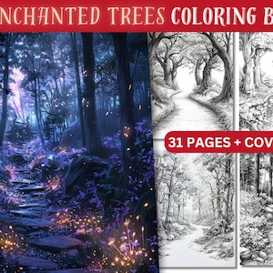 Enchanted Forest Coloring Book, Printable Magical Coloring Pages, Grayscale Coloring Book for Adults, Teens, Relax and Stress Relief