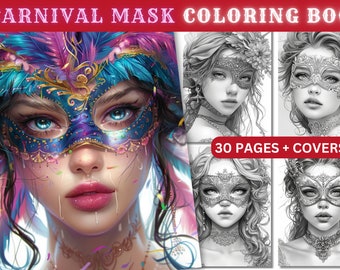 Kleurboek carnavalsmasker, fantasyanimefiguren (digitale download)