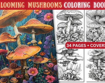 Kleurboek bloeiende paddenstoelen, fantasiebloemmotieven (afdrukbare pdf)