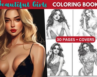Kleurboek mooie vrouwen, illustraties in grijstinten (digitale download)