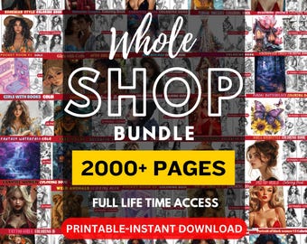 Paquete de más de 2000 páginas para colorear, libro para colorear en escala de grises (descarga digital)