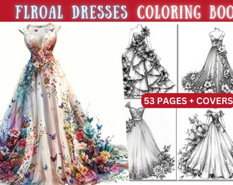 Floral Dress Coloring Pages, Victorian Fashion (PDF File)