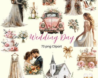 Aquarel bruiloft clipart: 73 png-afbeeldingen, boho-stijl (commercieel gebruik)