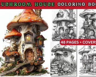 Kleurboek Mushroom House – Fantasy-anime grijswaardenbladen (pdf-download)