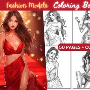 Wunderschönes Fashion Mädchen Malbuch, 50 Seiten mit wunderschönen Mädchen in stilvollen Outfits, Malbuch für Kinder und Erwachsene, druckbares PDF
