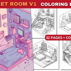 Pocket Room: Cute Coloring Book for Relaxing, Isometric Coloring Pages, Interior Coloring Pages for Adult, Kawaii Coloring Pages