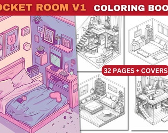 Kleurboek isometrische kamer: Kawaii-interieurontwerpen (pdf-download)