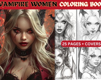 Kleurboek vampiervrouwen, gotisch halloween, spookachtige horror (pdf-download)