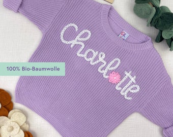 Personalisierter Strickpullover für Babys u. Kleinkinder, Handbestickt, Geschenk zur Geburt, Babynamen Pullover, Kinderpullover, Babypullover