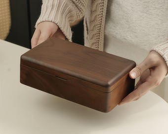 Walnut Wood Storage Box with Lid, Handmade Wooden Keepsake Box, Minimalist Jewelry Organizer, Desktop Storage Case, Gift for Home Decor