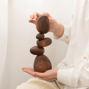 Wooden Balancing Stones Set, Walnut Stacking Stones Toy, Mindfulness Desk Decor, Zen Balance Sculpture, Montessori Sensory Toy Gift