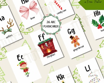 Winter ABC Flash Cards, Christmas Montessori, Christmas Alphabet Flashcards, Christmas Preschool Activity, Christmas Homeschool Vocabulary