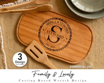 Family Name Cutting Board SVG | Cutting Board SVG | Glowforge | Cricut | Silhouette | Wedding Gift| Charcuterie Board svg, Round Family sign