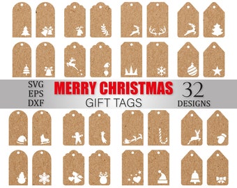 Etiquettes pour cadeaux de Noël découpées au laser Clipart – Ensemble PDF SVG PNG (téléchargement numérique)