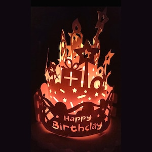 Lámpara SVG de feliz cumpleaños, linternas de papel recortado, plantillas de Silhouette Studio, feliz cumpleaños, decoraciones de cumpleaños de bricolaje, lámpara de papel de pastel de cumpleaños