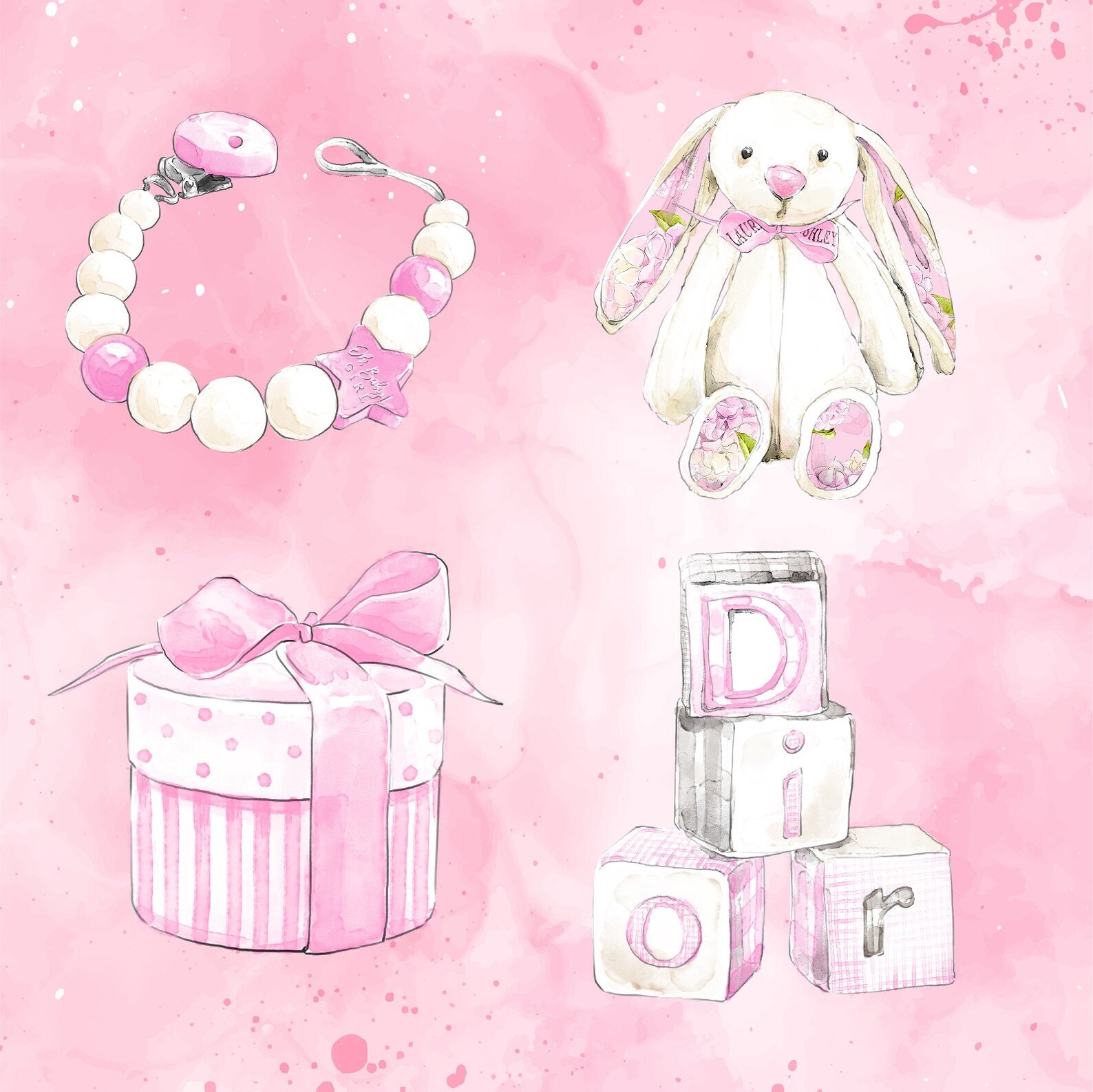 Pink Nursery Baby Stickers, Karam Fashion Baby Clipart, Watercolor Baby ...