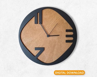 Modern Art wall clock Laser cut svg, Wooden Wall clock vector template Glowforge wall clock svg Laser cut file Wall clock svg cricut