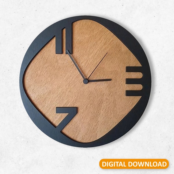 Modern Art wall clock Laser cut svg, Wooden Wall clock vector template Glowforge wall clock svg Laser cut file Wall clock svg cricut