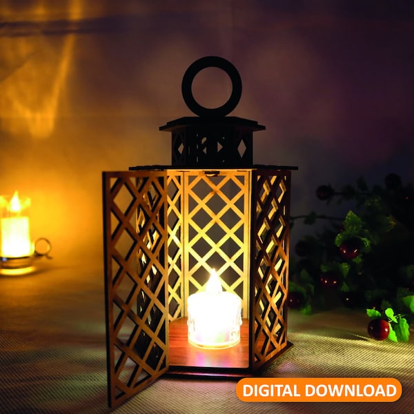 Laser cut Lamp vintage ornaments, light night svg template Glowforge Christmas table lamp svg Christmas candle holder lantern vector dxf