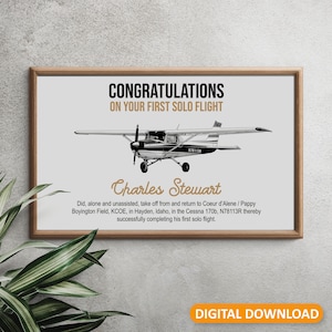Erster Solo Flug Print Geschenk - personalisierbares Geschenk, druckbare Plakette, digitaler Download, Geschenk für Piloten
