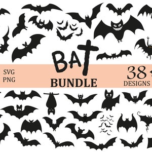 Gotowy do druku nietoperz 38 SVG Bundle, Halloween Bat SVG, nietoperz, Nocny nietoperz SVG, Png, Pliki SVG dla Cricut, Sylwetka, Cricut, Halloween SVG