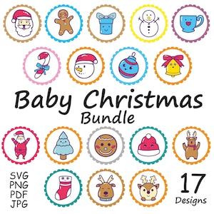 Bebé primera Navidad 17 paquete svg / santa cláusula anillo de ciervo pino muñeco de nieve svg primer adorno de Navidad del bebé svg / navidad png regalo