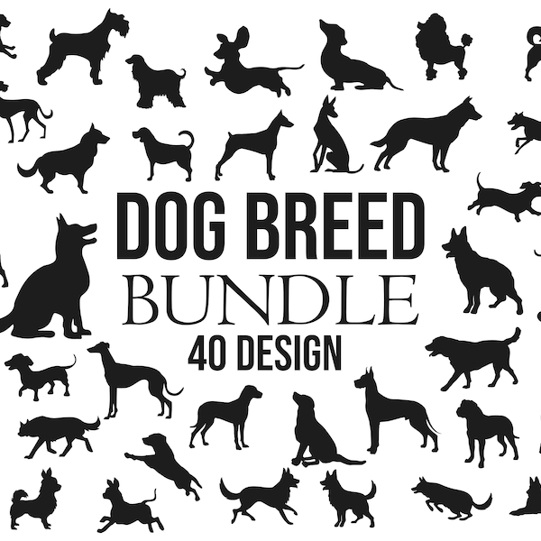 Dog Breed Silhouette Pack | Digital Download | Dog Breed SVG, Dog Silhouette svg, A-Z Dog Breeds dxf, Dog Silhouette png