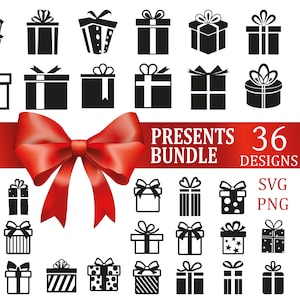 Paquete de imágenes prediseñadas de caja de regalo SVG, regalo SVG, regalo svg, caja de regalo Svg, cinta SVG, PNG, archivos Svg para Cricut, silueta, lazo svg, Cricut
