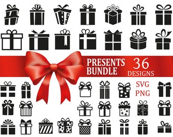 Present Box Clipart SVG Bundle, Present SVG, Gift svg, Gift Box Svg, Ribbon SVG, Png, Svg Files for Cricut, Silhouette, Bow svg, Cricut