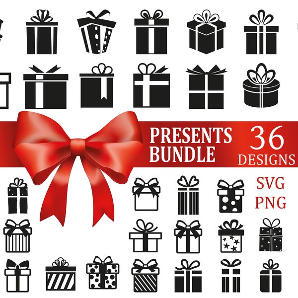 Present Box Clipart SVG Bundle, Present SVG, Gift svg, Gift Box Svg, Ribbon SVG, Png, Svg Files for Cricut, Silhouette, Bow svg, Cricut
