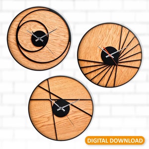 Moderno 3 Orologio da parete Svg dxf pdf / Orologio scandinavo / Orologio da parete minimalista in legno / Regalo di Natale per l'inaugurazione della casa Orologio da arredamento moderno vettoriale