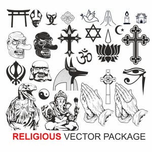 Religious Symbols SVG Bundle ,Buddha Cricut ,Buddhism, Christian Cross ,Hinduism, Islam, Judaism Jewish Star David, Shinto, Sikhism, Taoism