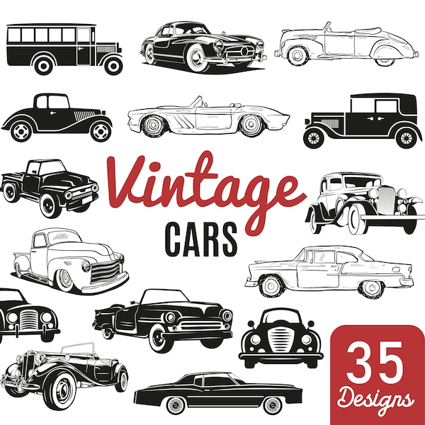 vintage Retro Cars Bundle, vintage Car Silhouette svg, Classic Car SVG Bundle, Retro Car svg, vintage Cars svg, Vieilles voitures modèle numérique